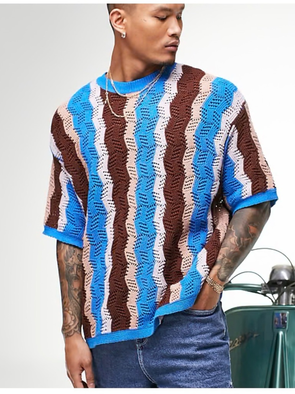 ASOS Design Men’s textured oversized Blue Knit Pullover -M